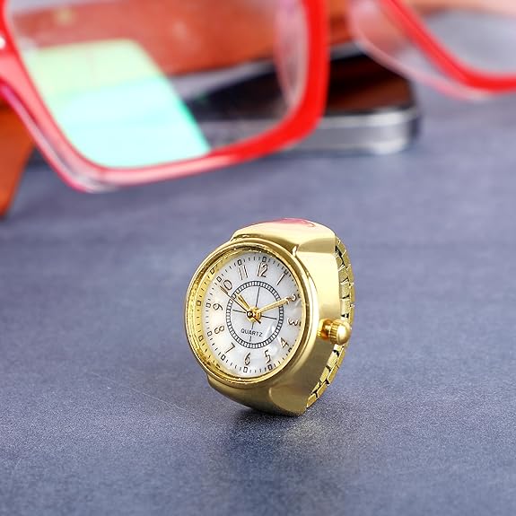 Indiriva Classic Gold Quartz Finger Ring Watch| White Dial