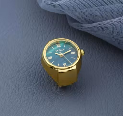 Indiriva Classic Gold Quartz Finger Ring Watch| Green Dial