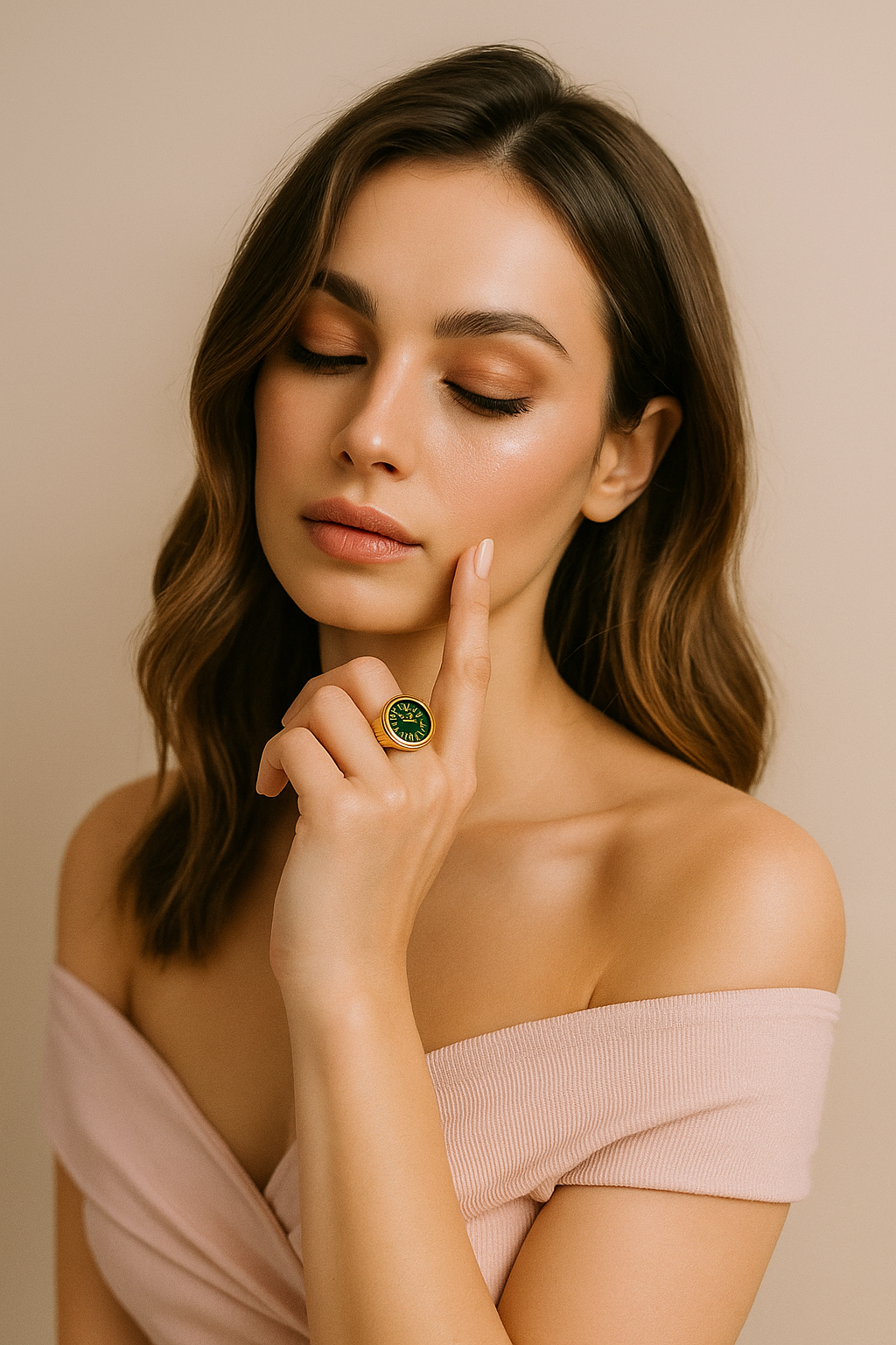 Indiriva Classic Gold Quartz Finger Ring Watch| Green Dial