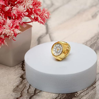 Indiriva Classic Gold Quartz Finger Ring Watch| White Dial