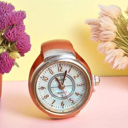 Indiriva Classic Rose-Gold Quartz Finger Ring Watch| White Dial