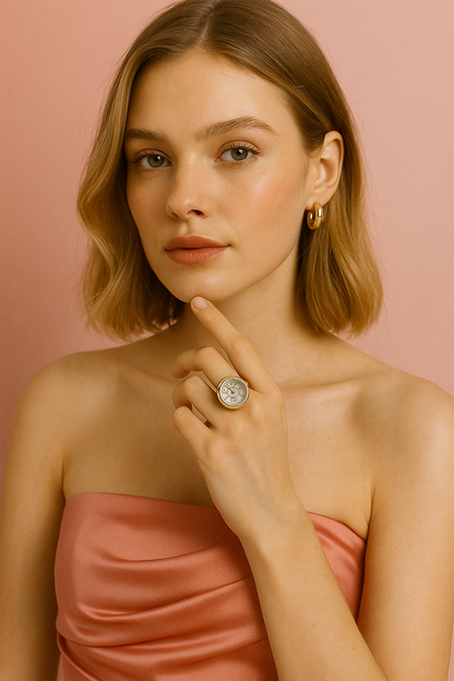 Indiriva Classic Rose-Gold Quartz Finger Ring Watch| White Dial