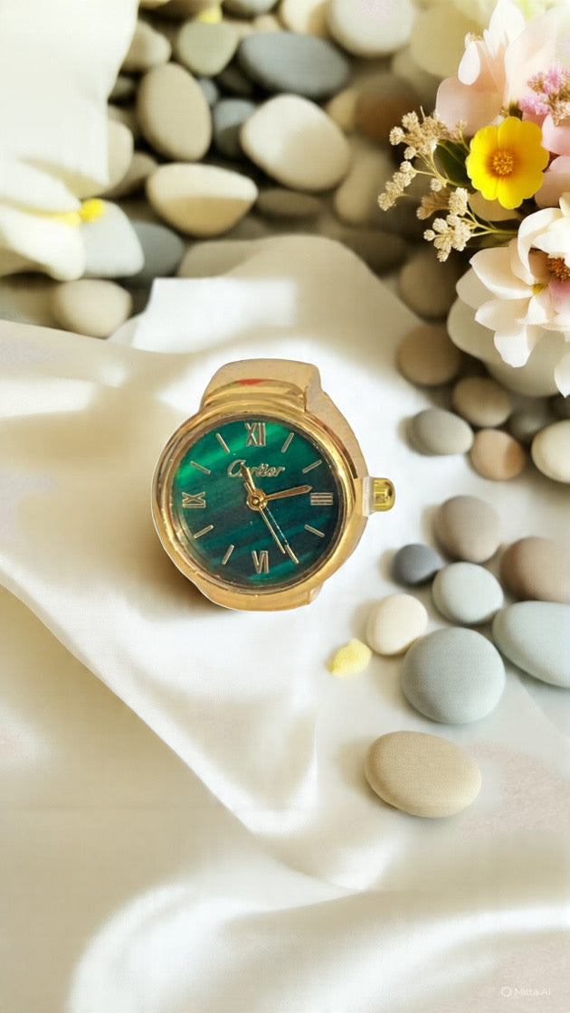 Indiriva Classic Gold Quartz Finger Ring Watch| Green Dial