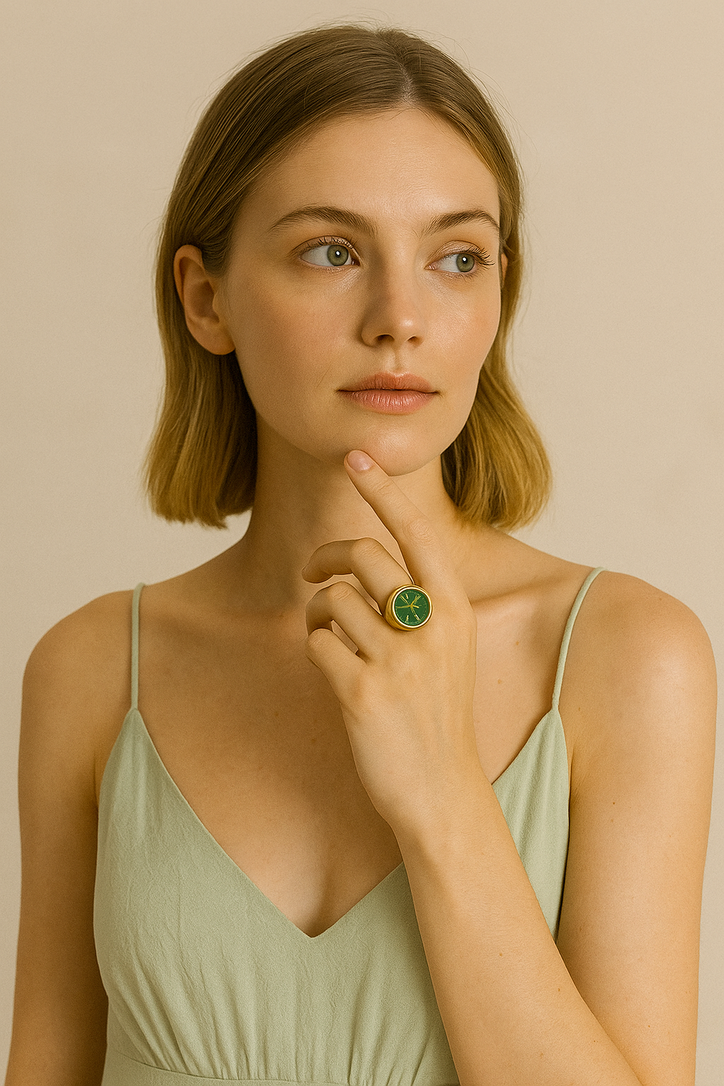 Indiriva Classic Gold Quartz Finger Ring Watch| Green Dial