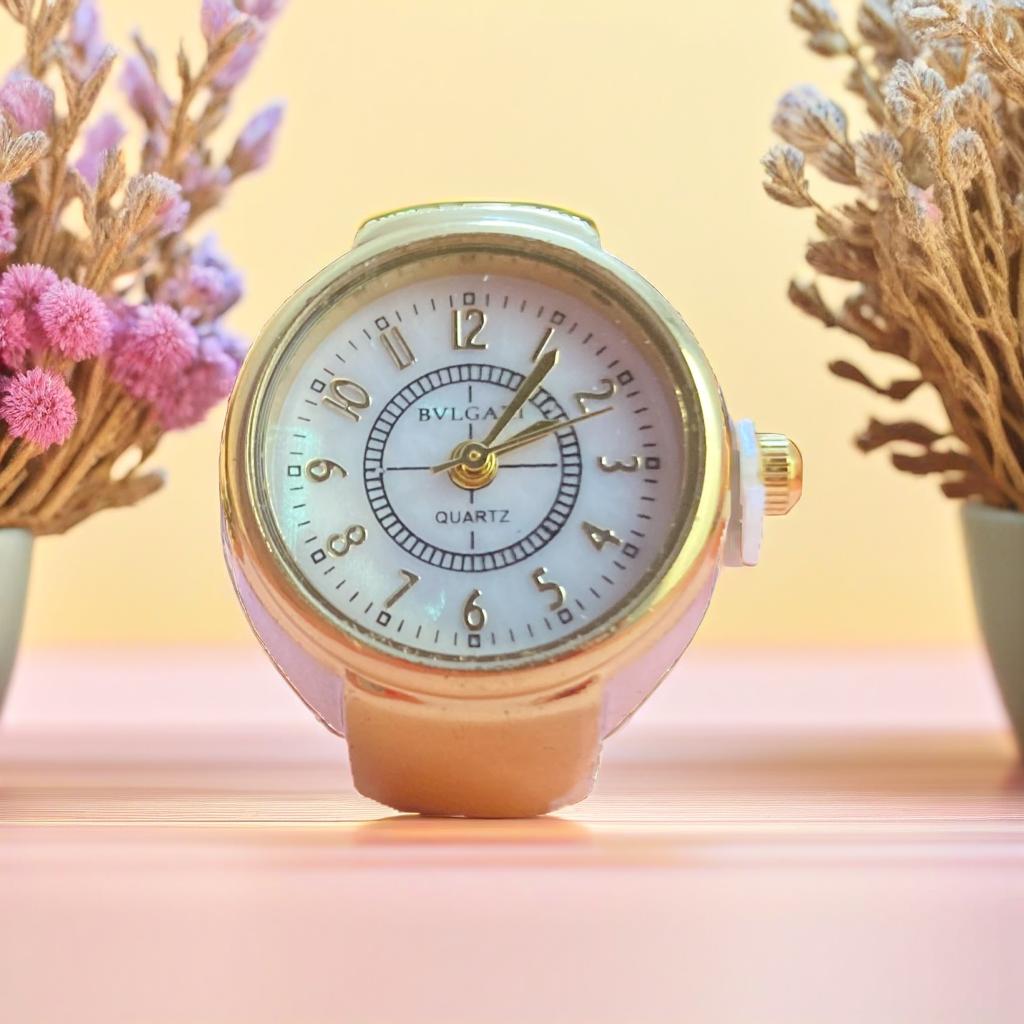 Indiriva Classic Gold Quartz Finger Ring Watch| White Dial